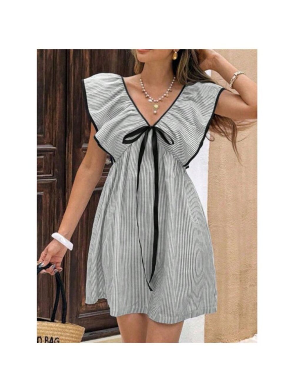 Striped Ruffle Sleeve Mini Dress - Picture 7 of 13
